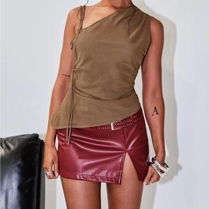 red pleather mini skirt princess with rhinestones polly NWT never worn